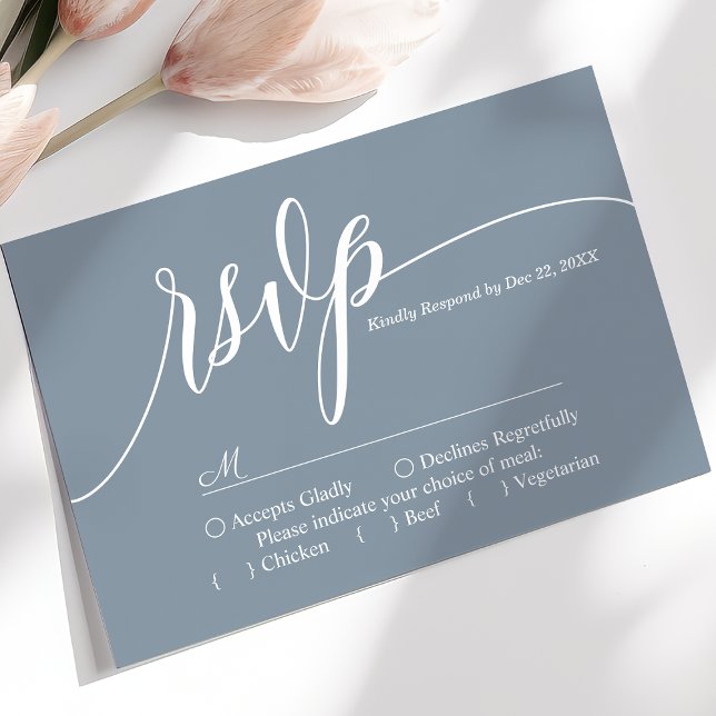 Tarjeta de respuesta de boda con letra simple azul (Subido por el creador)