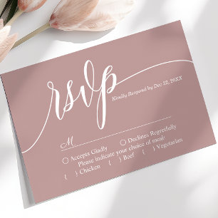 Tarjeta de respuesta de boda con letra simple rosa