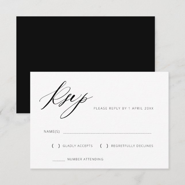 tarjeta de respuesta de boda con letras en blanco  (Anverso / Reverso)