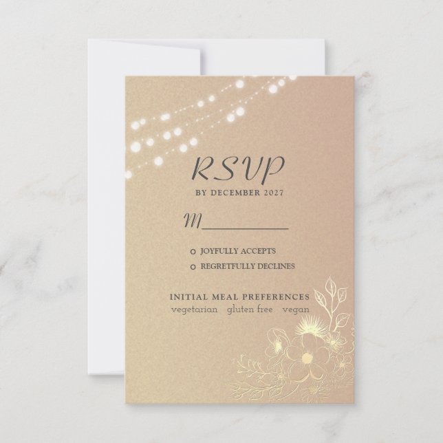 Tarjeta de respuesta de boda con luces de cuerda d (Anverso)