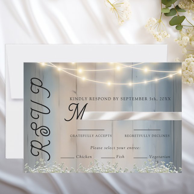 Tarjeta de respuesta de boda con luces de madera y (Wedding rsvp card)