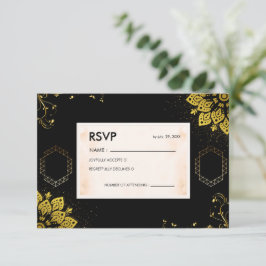 Tarjeta de respuesta de boda con mandala negro y d