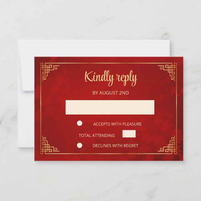 Tarjeta de respuesta de boda con marco chino de or (Anverso)