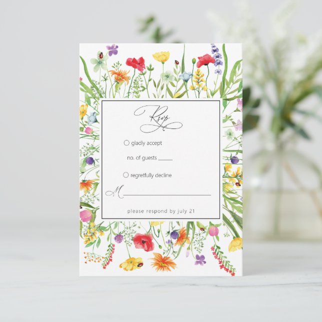 Tarjeta de respuesta de boda con marco de flores s (Anverso de pie)