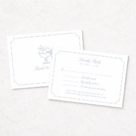 Tarjeta de respuesta de boda con marco doble azul 