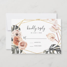 Tarjeta de respuesta de boda con marco dorado flor