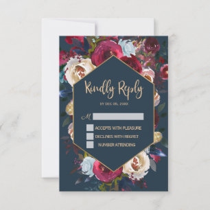 Tarjeta de respuesta de boda con marco floral de c