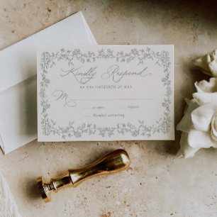 Tarjeta de respuesta de boda con marco floral de r
