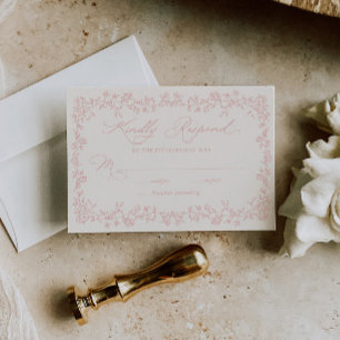 Tarjeta de respuesta de boda con marco floral de r