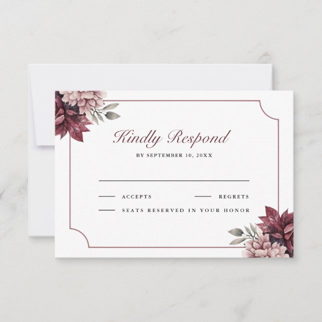 Tarjeta de respuesta de boda con marco floral oscu (Anverso)