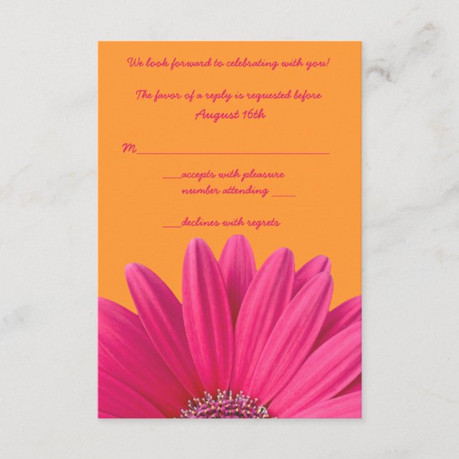 Tarjeta de respuesta de boda con margarita gerbera (Anverso)