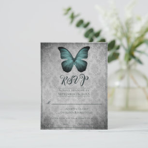Tarjeta de respuesta de boda con mariposa vintage