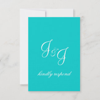 Tarjeta de respuesta de boda con monograma Aqua