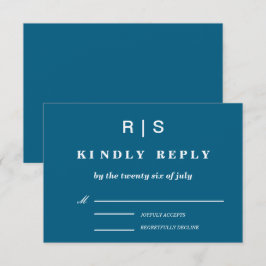 Tarjeta de respuesta de boda con monograma azul cl