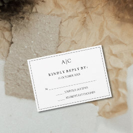 Tarjeta de respuesta de boda con monograma blanco