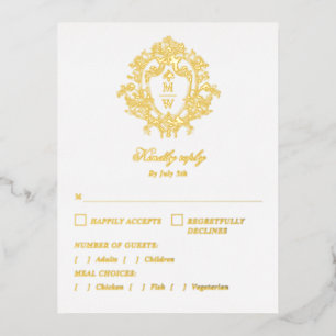 Tarjeta de respuesta de boda con monograma de cres