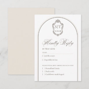 Tarjeta de respuesta de boda con monograma de cres