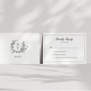 Tarjeta de respuesta de boda con monograma de cres