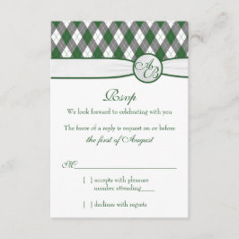 Tarjeta de respuesta de boda con monograma de golf