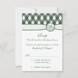 Tarjeta de respuesta de boda con monograma de golf