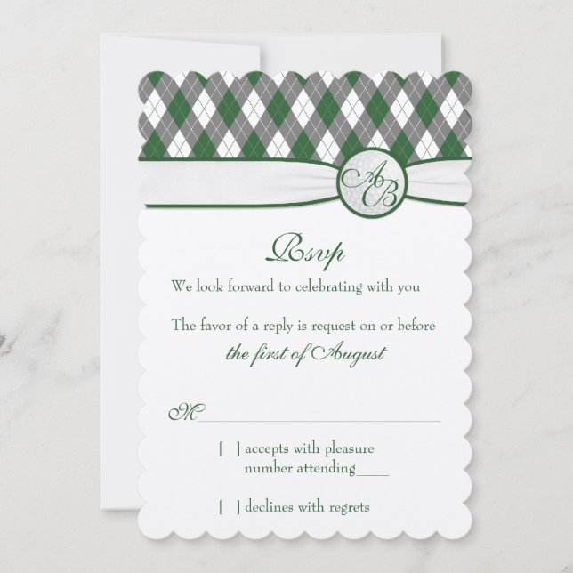 Tarjeta de respuesta de boda con monograma de golf (Anverso)