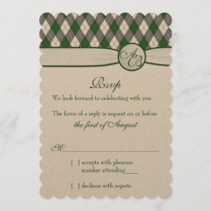 Tarjeta de respuesta de boda con monograma de golf