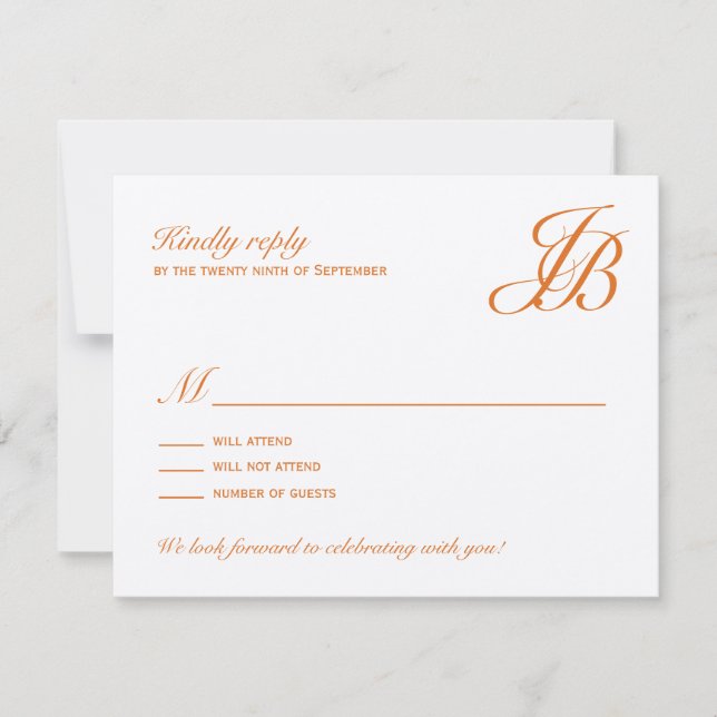 Tarjeta de respuesta de boda con monograma de guió (Anverso)