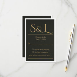 Tarjeta de respuesta de boda con monograma de oro 