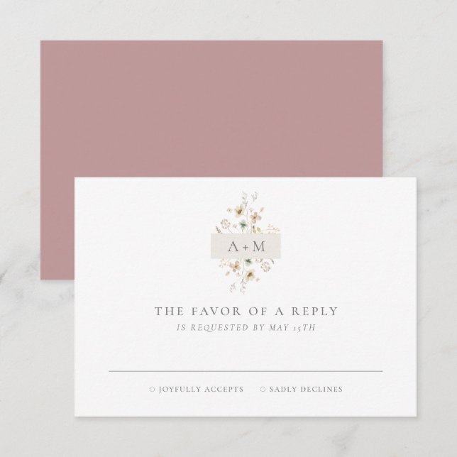 Tarjeta de respuesta de boda con monograma minimal (Anverso / Reverso)