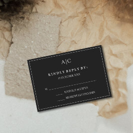Tarjeta de respuesta de boda con monograma negro