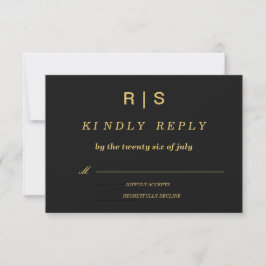 Tarjeta de respuesta de boda con monograma negro y