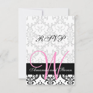 Tarjeta de respuesta de boda con monograma rosa Da