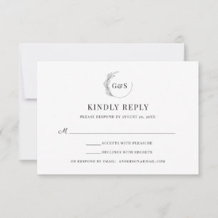 Tarjeta de respuesta de boda con monograma simple