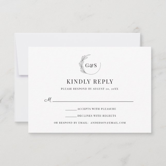 Tarjeta de respuesta de boda con monograma simple  (Anverso)