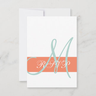 Tarjeta de respuesta de boda con monograma verde m