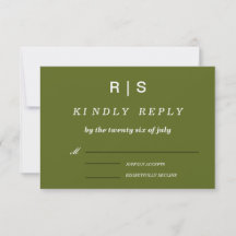 Tarjeta de respuesta de boda con monograma verde s