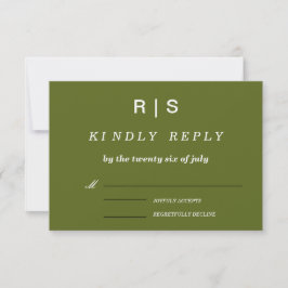 Tarjeta de respuesta de boda con monograma verde s