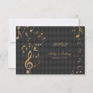 Tarjeta de respuesta de boda con notas musicales d