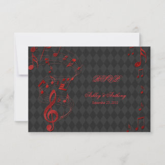 Tarjeta de respuesta de boda con notas musicales d