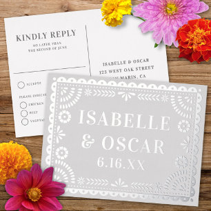 Tarjeta de respuesta de boda con papel picado de p