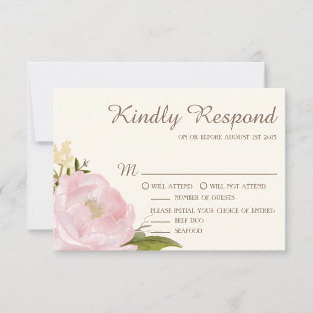 Tarjeta de respuesta de boda con peonías rosadas v (Anverso)