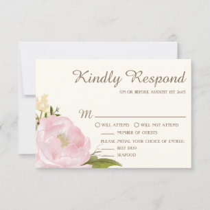 Tarjeta de respuesta de boda con peonías rosadas v