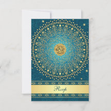 Tarjeta de respuesta de boda con pergaminos de oro