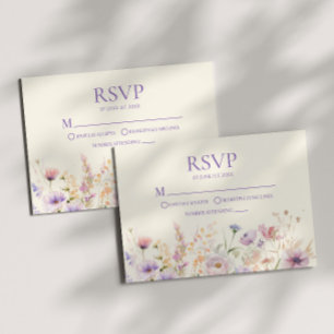 Tarjeta de respuesta de boda con prado de flores s