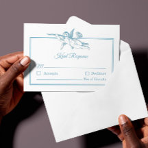 Tarjeta de respuesta de boda con querubín en Toile