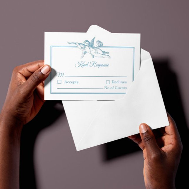 Tarjeta de respuesta de boda con querubín en Toile (Subido por el creador)
