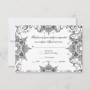 Tarjeta de respuesta de boda con remolino de damas