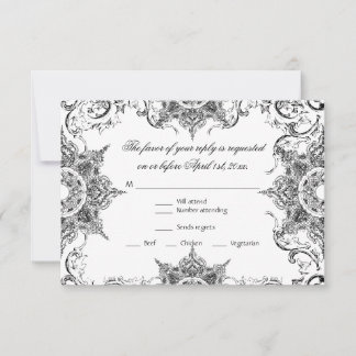 Tarjeta de respuesta de boda con remolino de damas