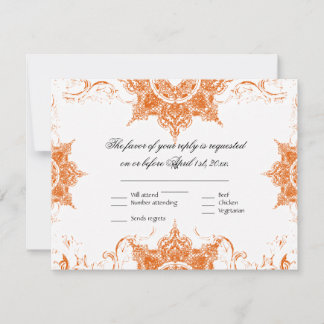 Tarjeta de respuesta de boda con remolino de damas