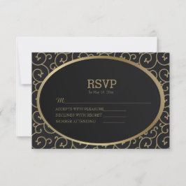 Tarjeta de respuesta de boda con remolinos negros 